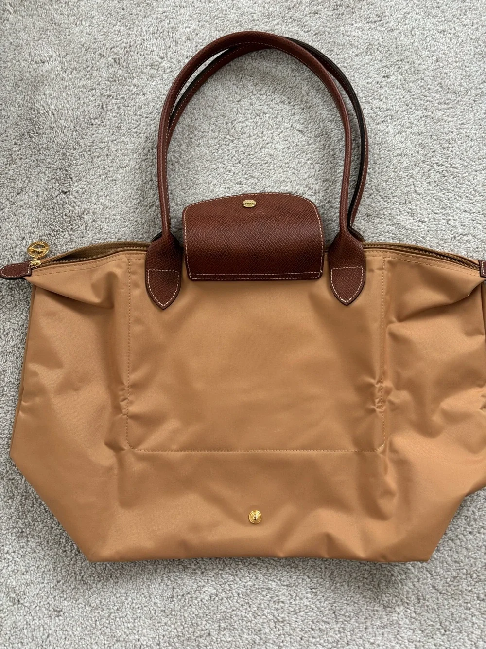 Longchamp Large Tote in Tan with Brown Trim